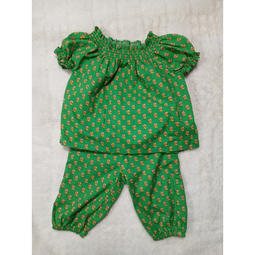 Polo Ralph Lauren‎ Girls Smocked Blouse & Pants Set Green Floral Boho 6 Month